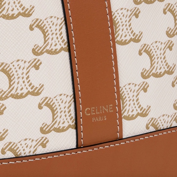 CELINE Triomphe Canvas Bucket Shoulder Bag Winter White - Picture 5 of 9